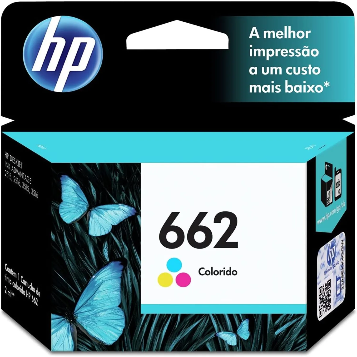 Cartucho HP 662 Colorido Original (CZ104AB) Para Impressora HP DeskJet 2516