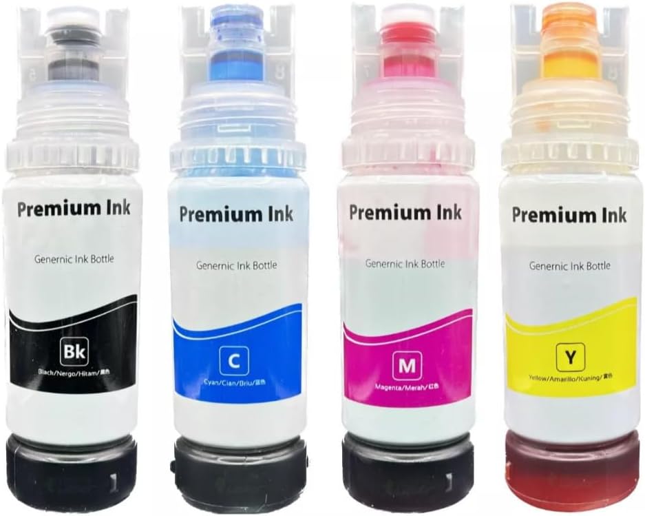 Kit com 4 Refis de Tinta Premium Ink 70ml Compatível com Epson T504 T544 para Impressoras L4150 L4160 L6270 L4260 L3150 L3110 L3250 L3210 L5190 L1250 L5290 ET2700 ET2710 ET2750 ET3700 ET4750 EW-M770 Melhor Preço