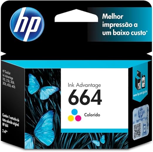 Cartucho de Tinta HP 664 Original Colorido (F6V28AB) Compatível DeskJet 2136, 2676, 3776, 5076, 5276 Melhor Preço