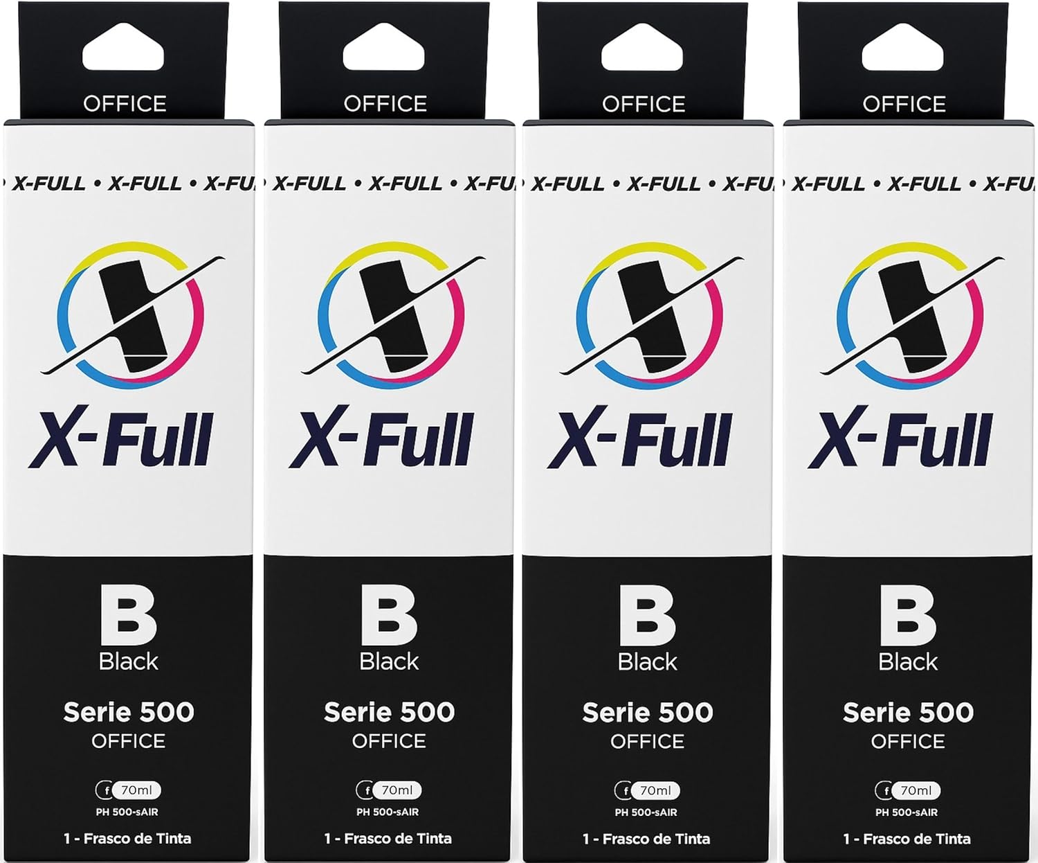 Kit de Tinta Preta Profissional X-Full Alto Volume 4 Refis 70ml Compatível Epson EcoTank 544 504 Qualidade Laser Fórmula Anti-Falhas