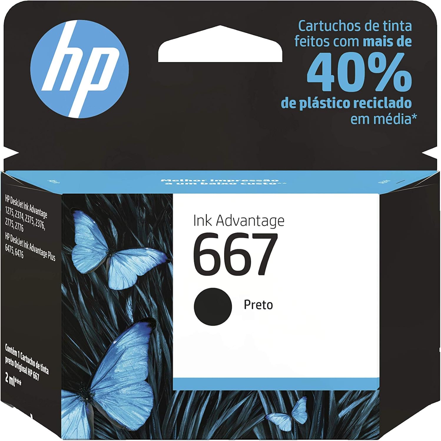 Cartucho de Tinta HP 667 Original Preto (3YM79AB) Compatível DeskJet 2376, 2776, 6476, 5076, 5276 Melhor Preço