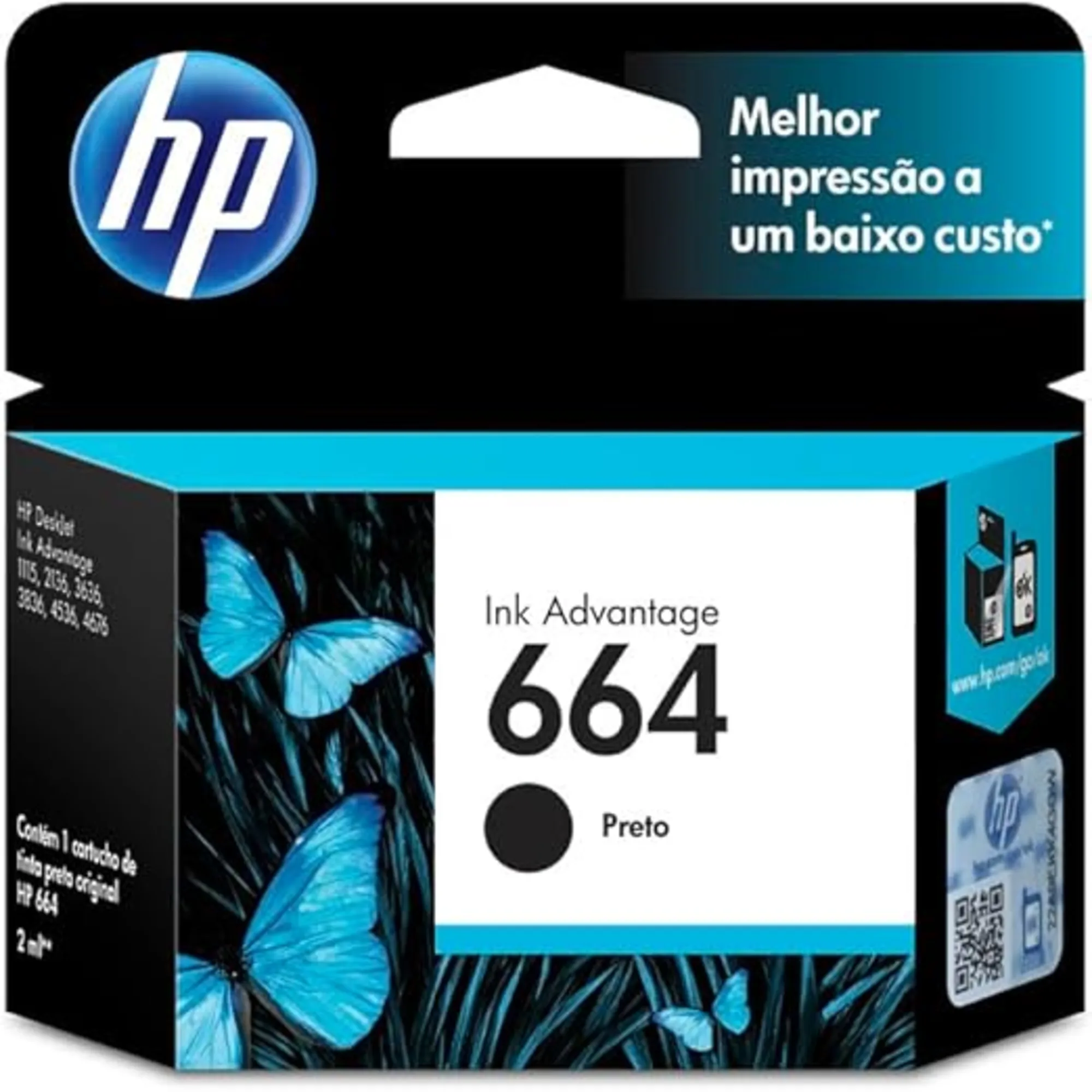 Cartucho de Tinta HP 664 Original Preto (F6V29AB) Compatível DeskJet 2136, 2676, 3776, 5076, 5276 Melhor Preço